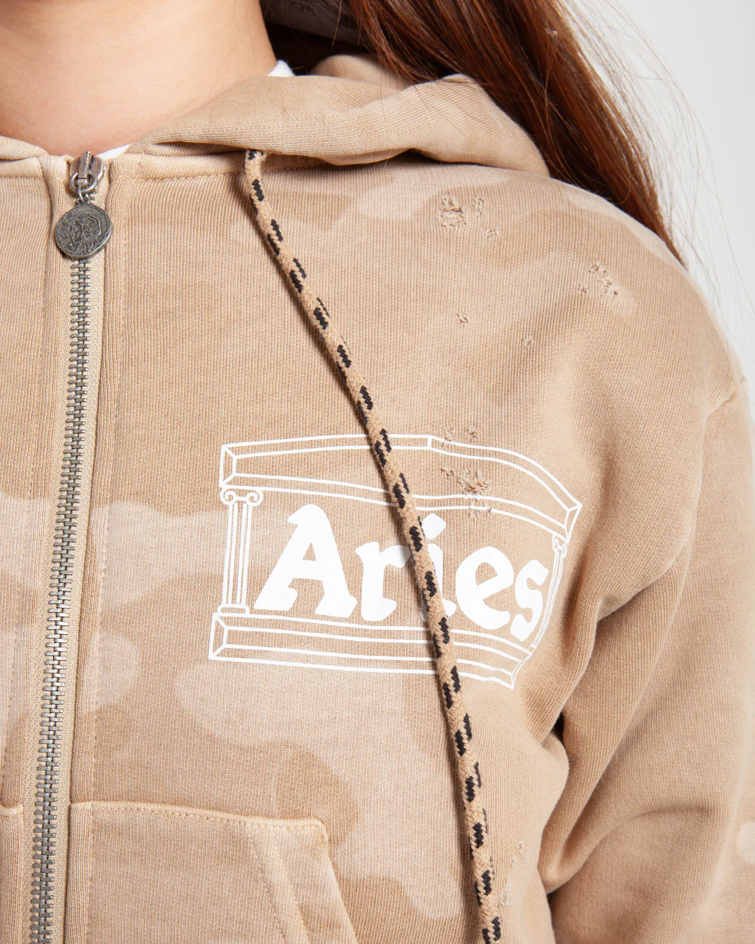 Aries Arise Aged Temple Camo Zip Through Hoodie Desert - Image 4