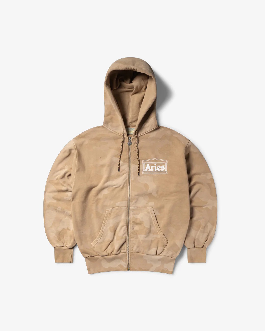 Aries Arise Aged Temple Camo Zip Through Hoodie Desert - Image 5
