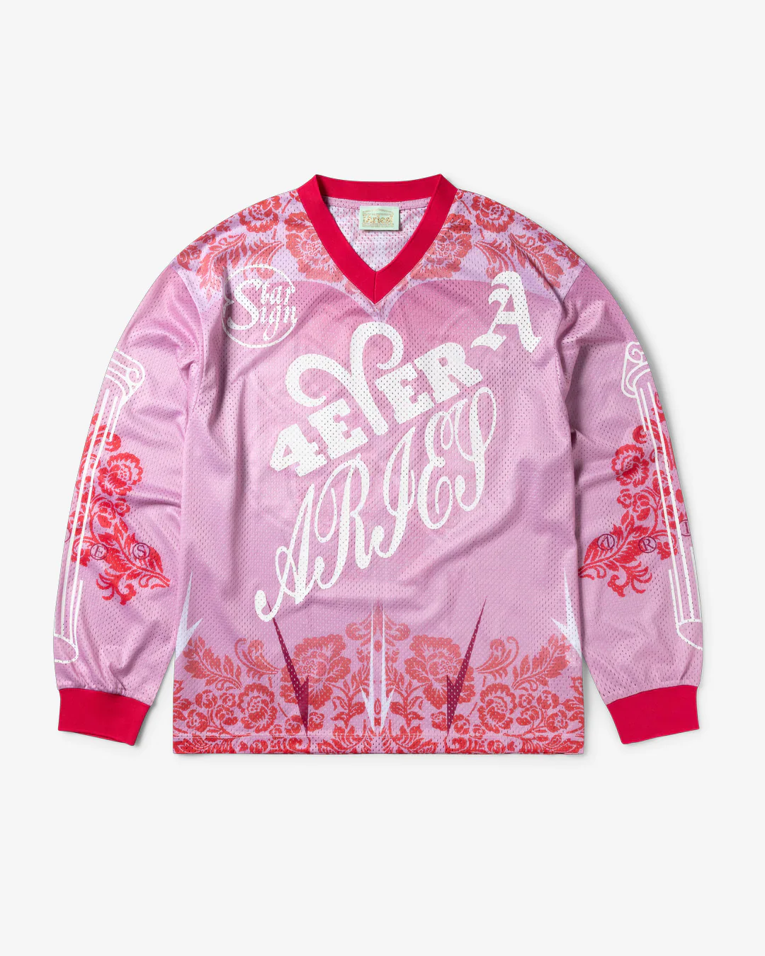 Aries Arise Graphic Gothic Lace Airtex LS Tee Pink - Image 5