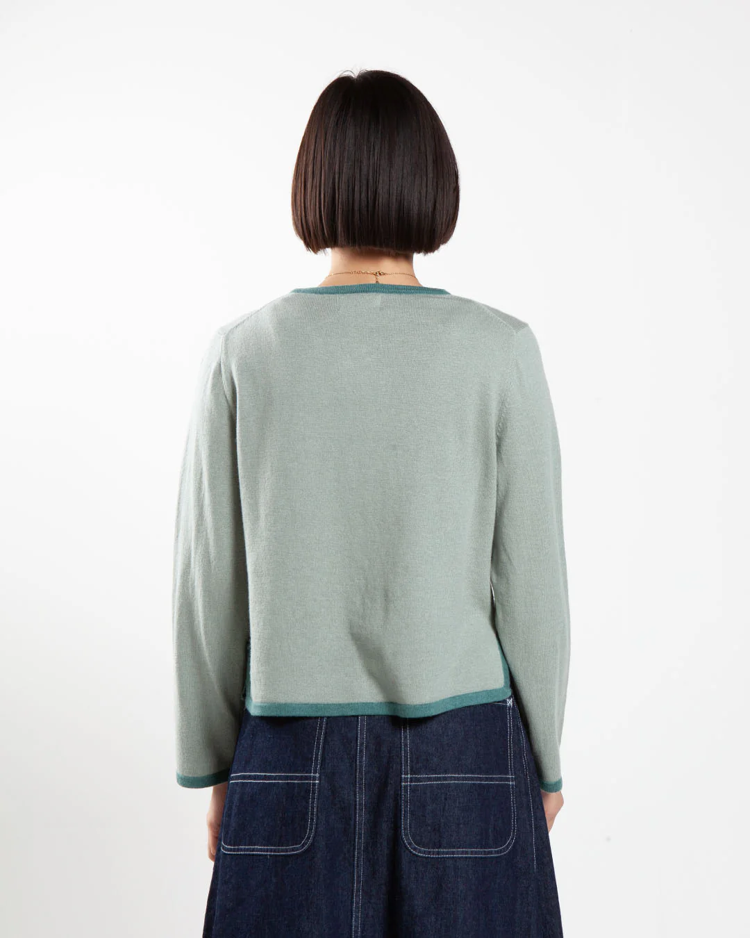 Beams Boy O.12G China Trim Cardigan Slate Blue - Image 3