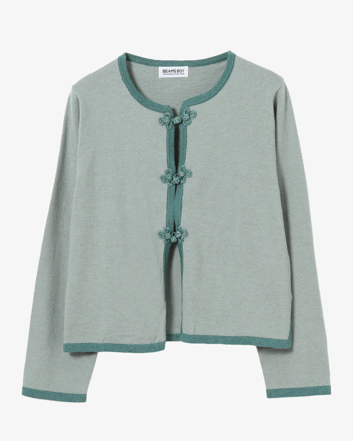 Beams Boy O.12G China Trim Cardigan Slate Blue - Image 4