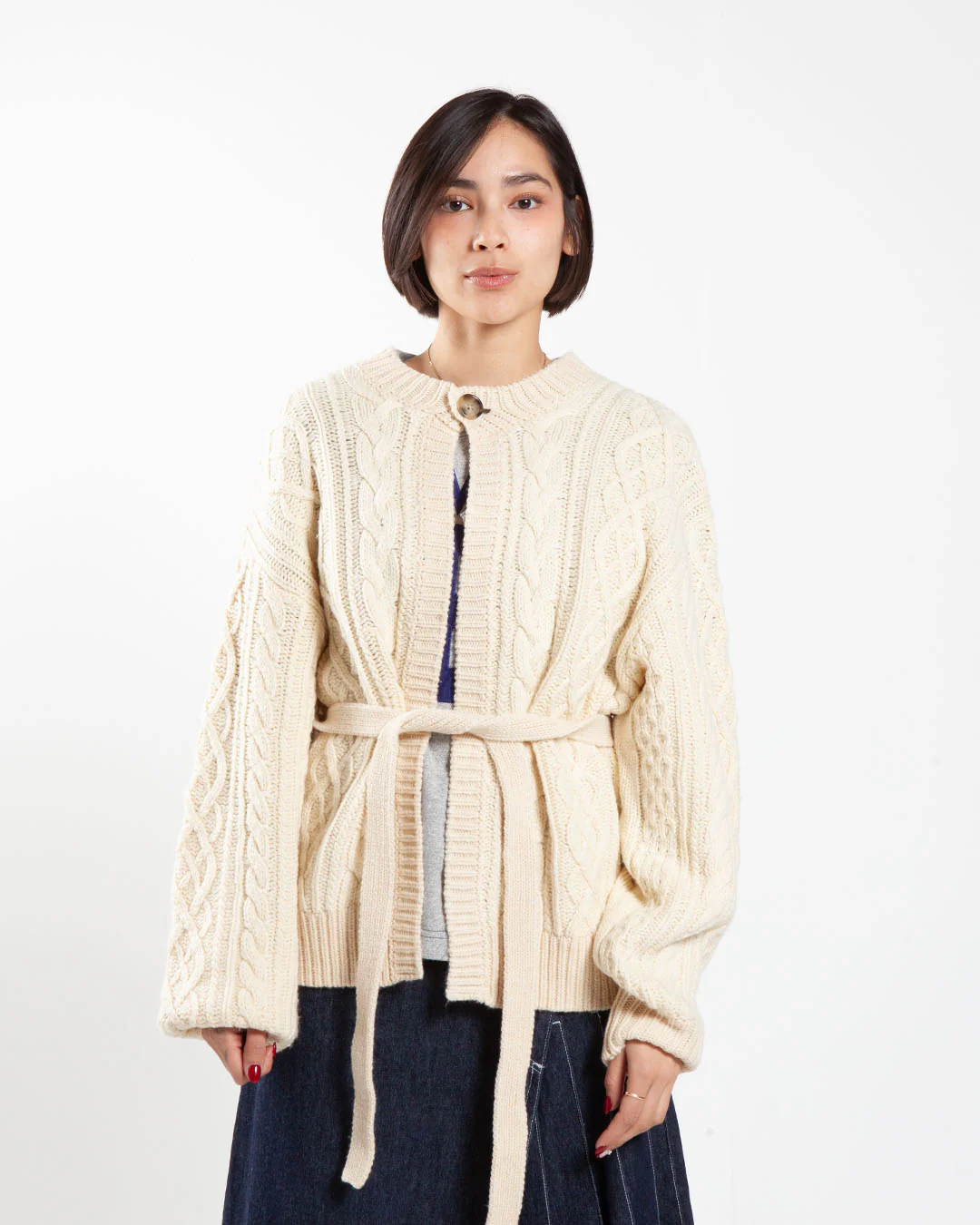 Beams Boy O.3G 2Tone Alan Cardigan Ivory - Image 4