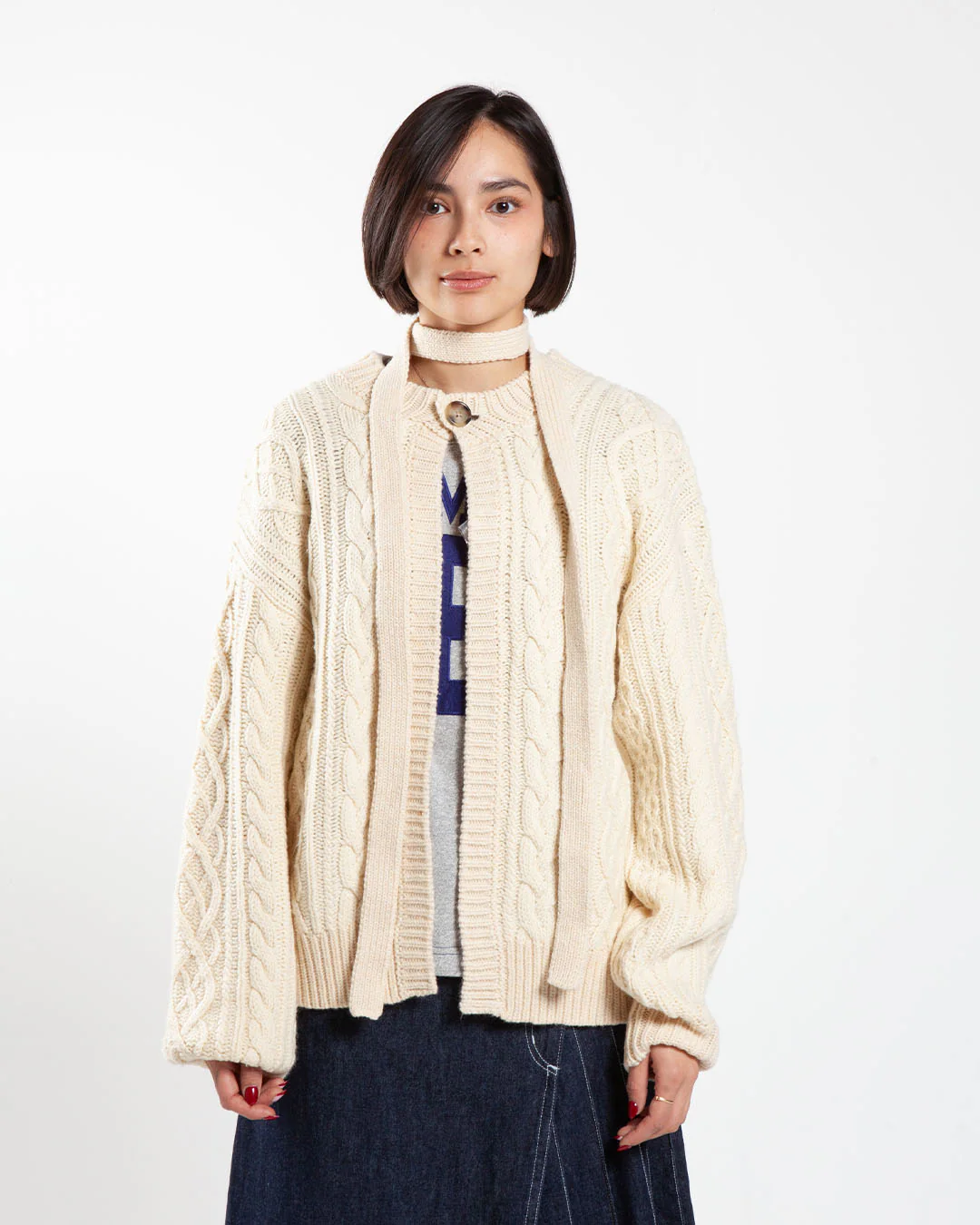 Beams Boy O.3G 2Tone Alan Cardigan Ivory - Image 5
