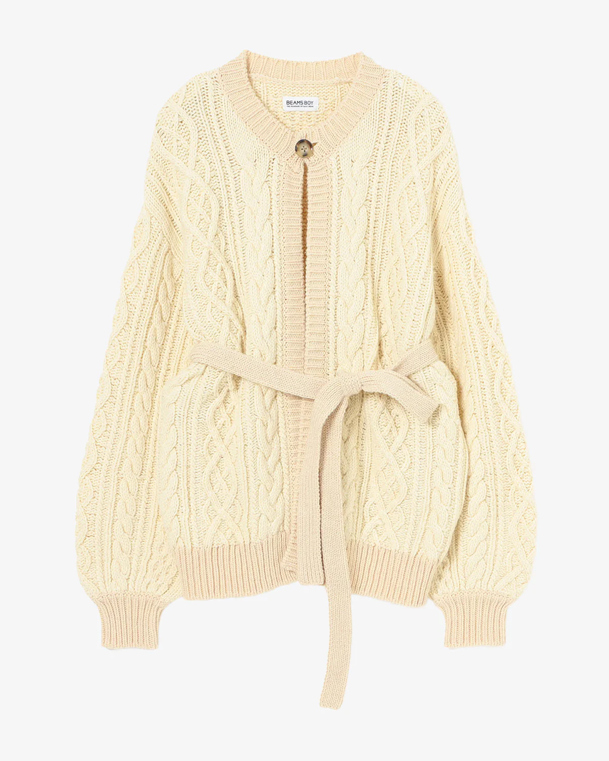 Beams Boy O.3G 2Tone Alan Cardigan Ivory - Image 6