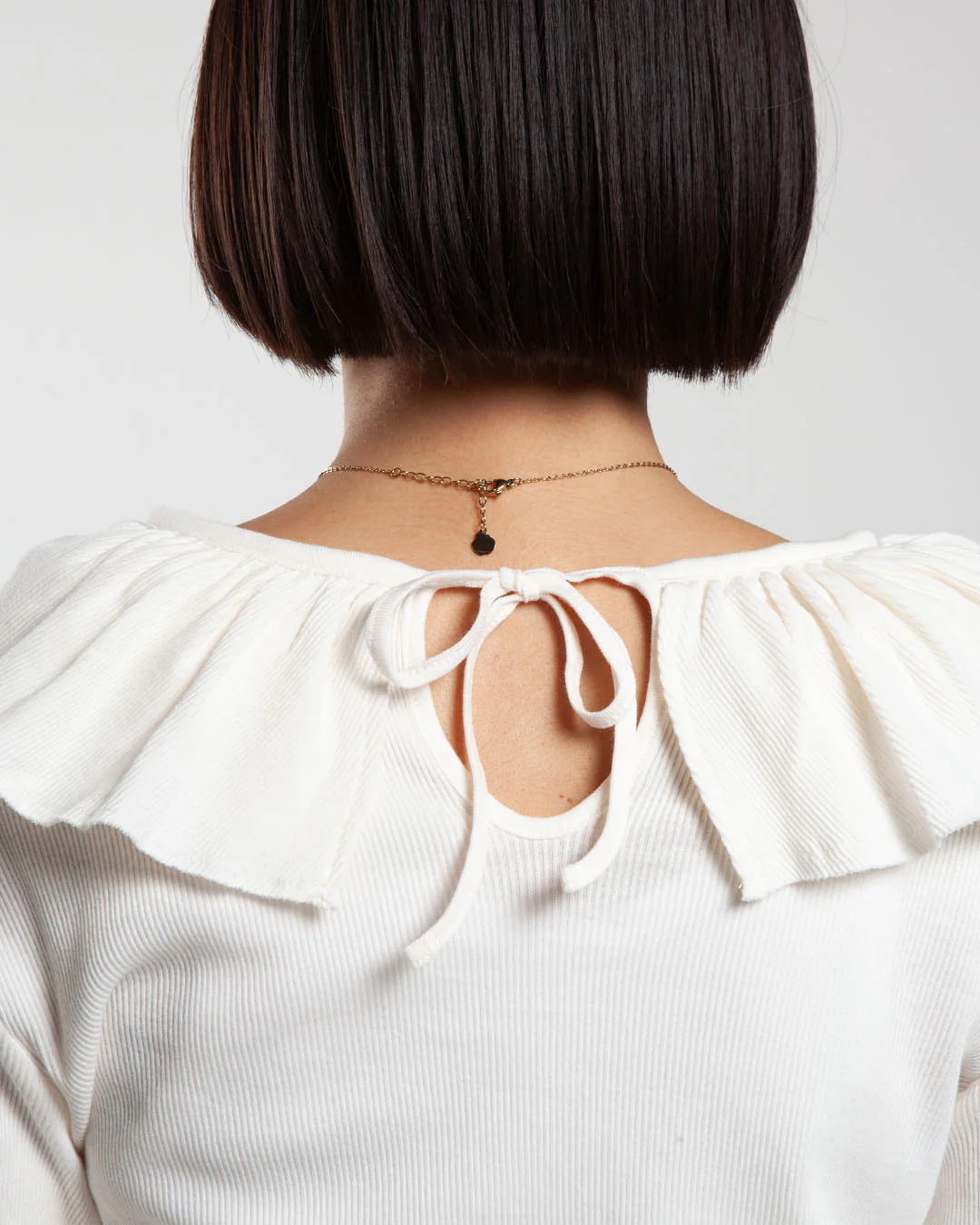 Beams Boy O.Rib Knitted Ruffle Gathered Longsleeve Tshirt Ivory - Image 4