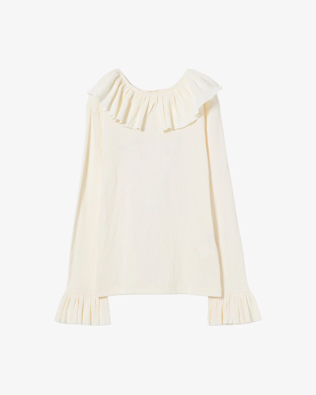 Beams Boy O.Rib Knitted Ruffle Gathered Longsleeve Tshirt Ivory - Image 5