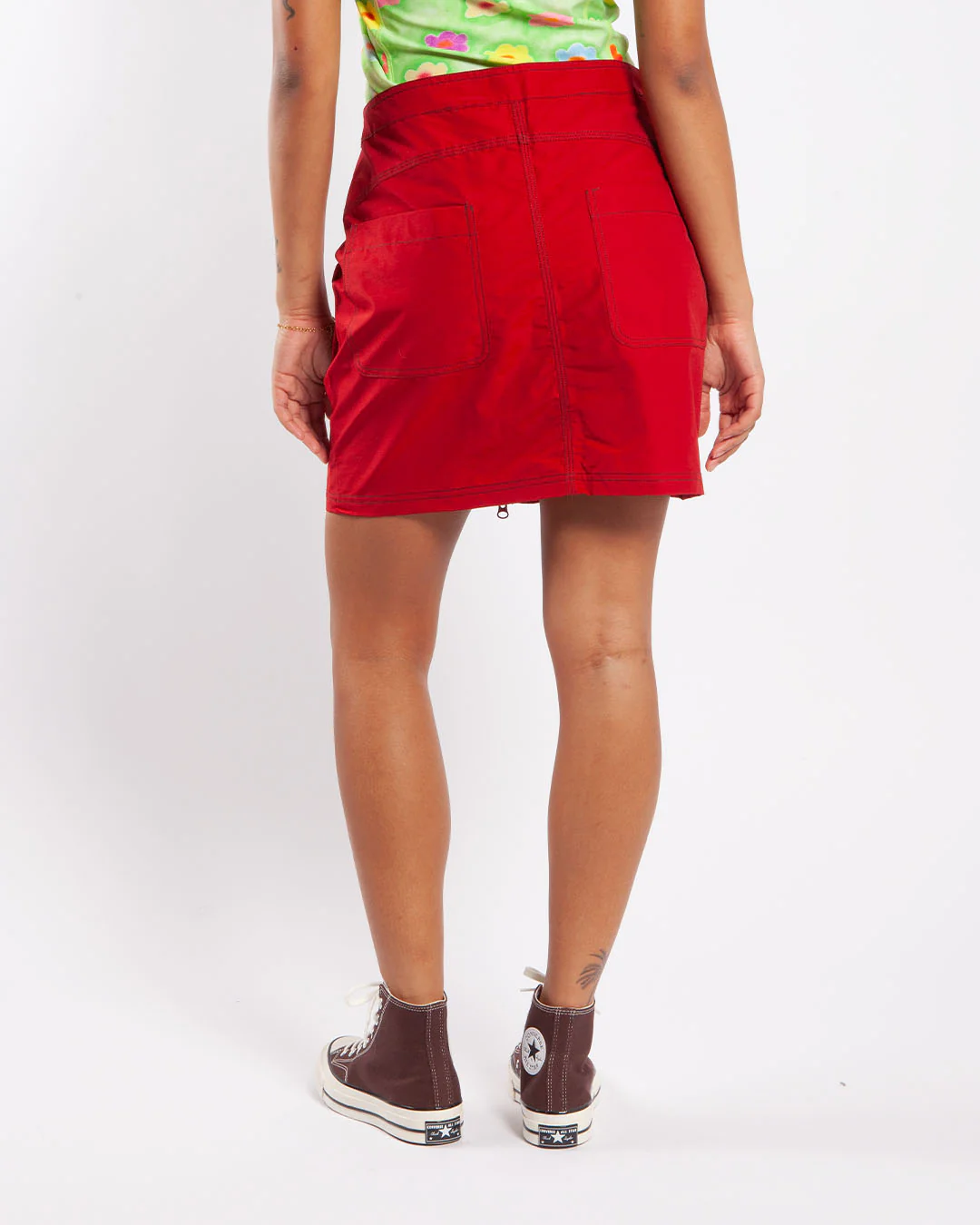 Brain Dead Triple Needle Bungee Zip Mini Skirt Chili - Image 3