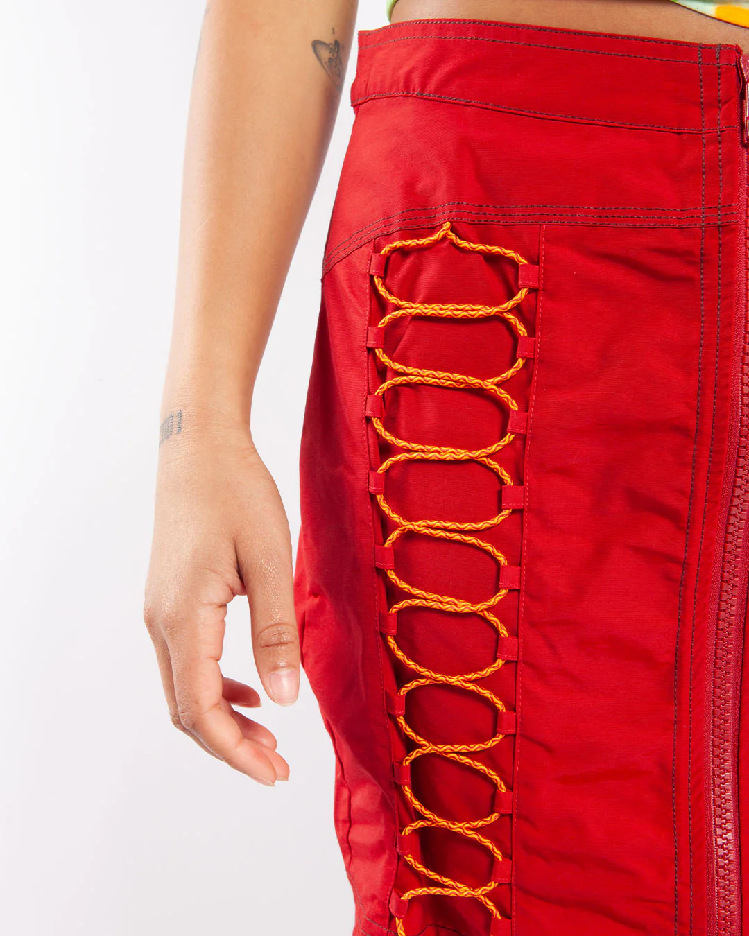Brain Dead Triple Needle Bungee Zip Mini Skirt Chili - Image 4