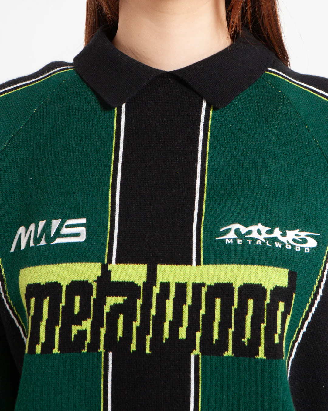 Metalwood Studio Knit Football Top Green - Image 4