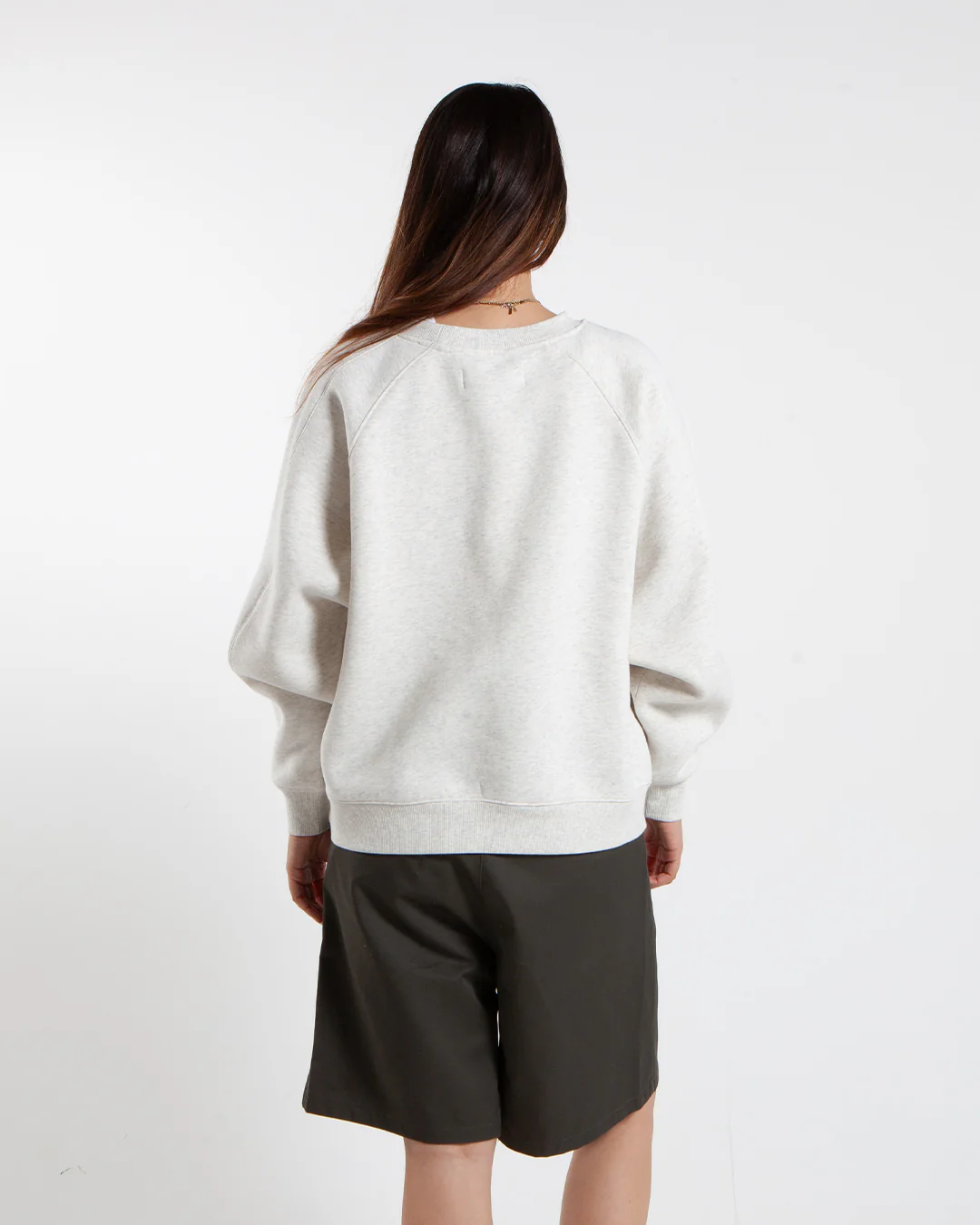 Metalwood Studio Plaid Oval Logo Raglan Crewneck Sweatshirt Heather Grey - Image 3