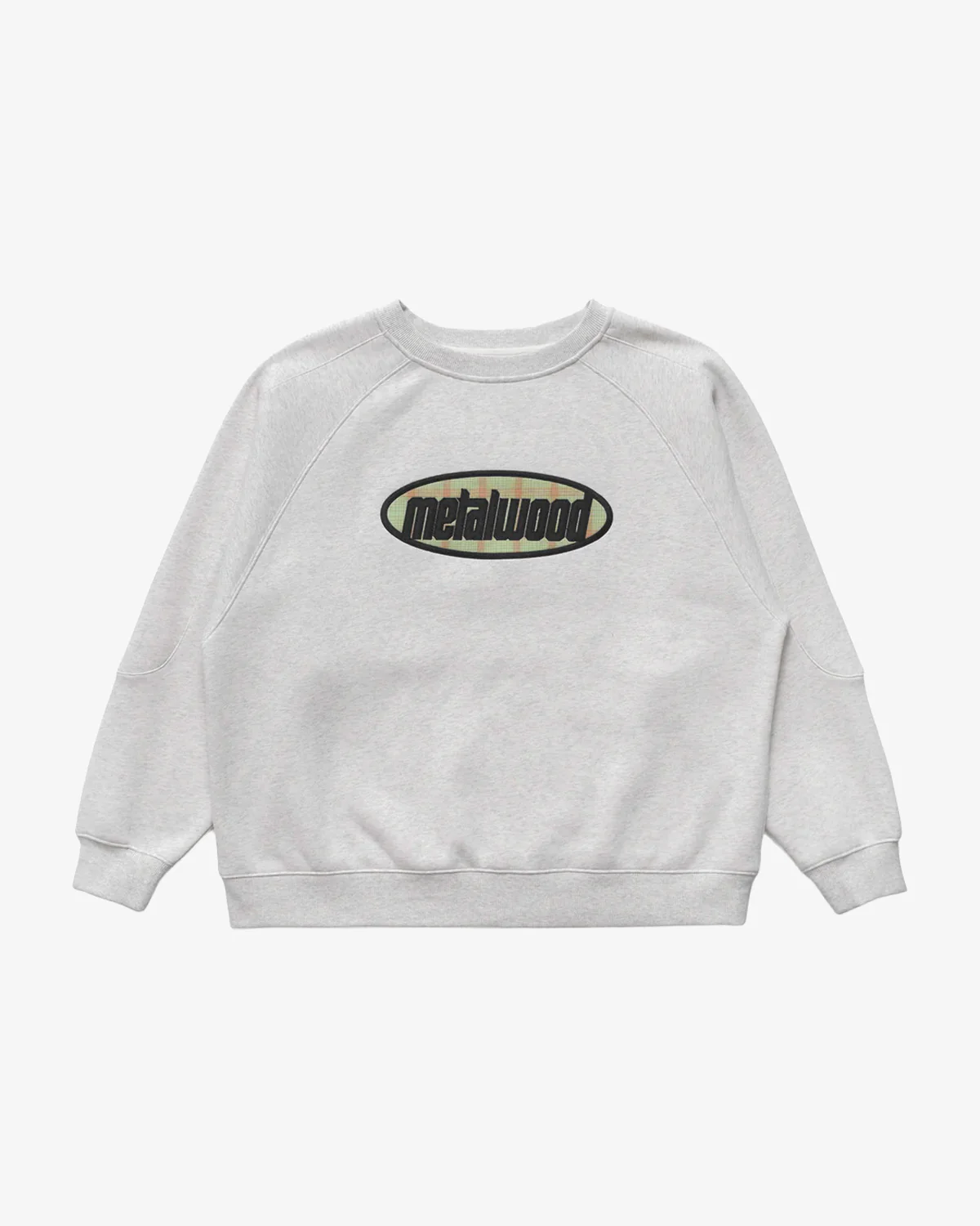 Metalwood Studio Plaid Oval Logo Raglan Crewneck Sweatshirt Heather Grey - Image 5