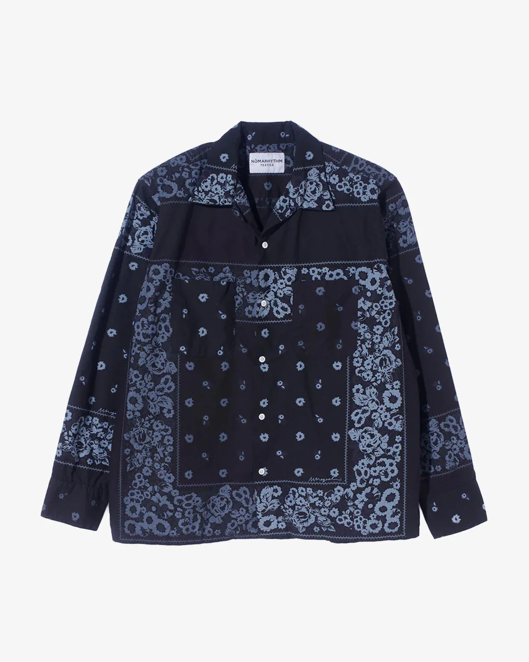 Nomarhythm Textile Overdyed Bandana Print Shirt Black - Image 4