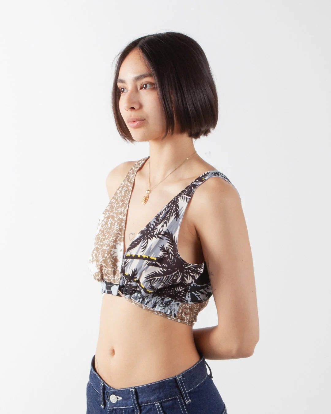 Nomarhythm Textile Patchwork Bra Top Beige Mix - Image 2
