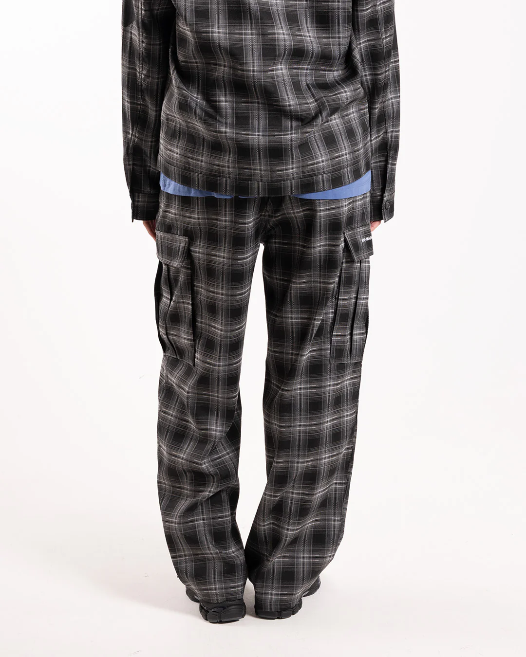 Pop Trading Company Checked Cargo Pants Charcoal - Image 3