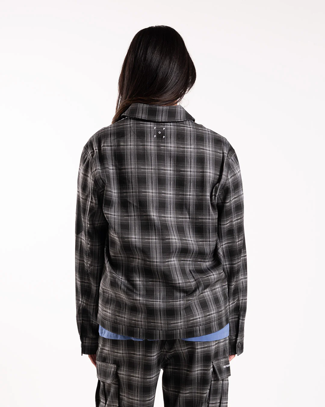 Pop Trading Company Checked Football Jacket Charcoal - Image 3