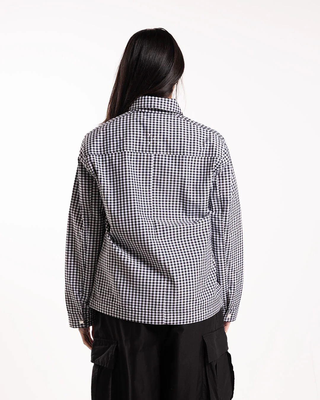 Pop Trading Company Gingham Boxer Overshirt Black/Off White - Image 3
