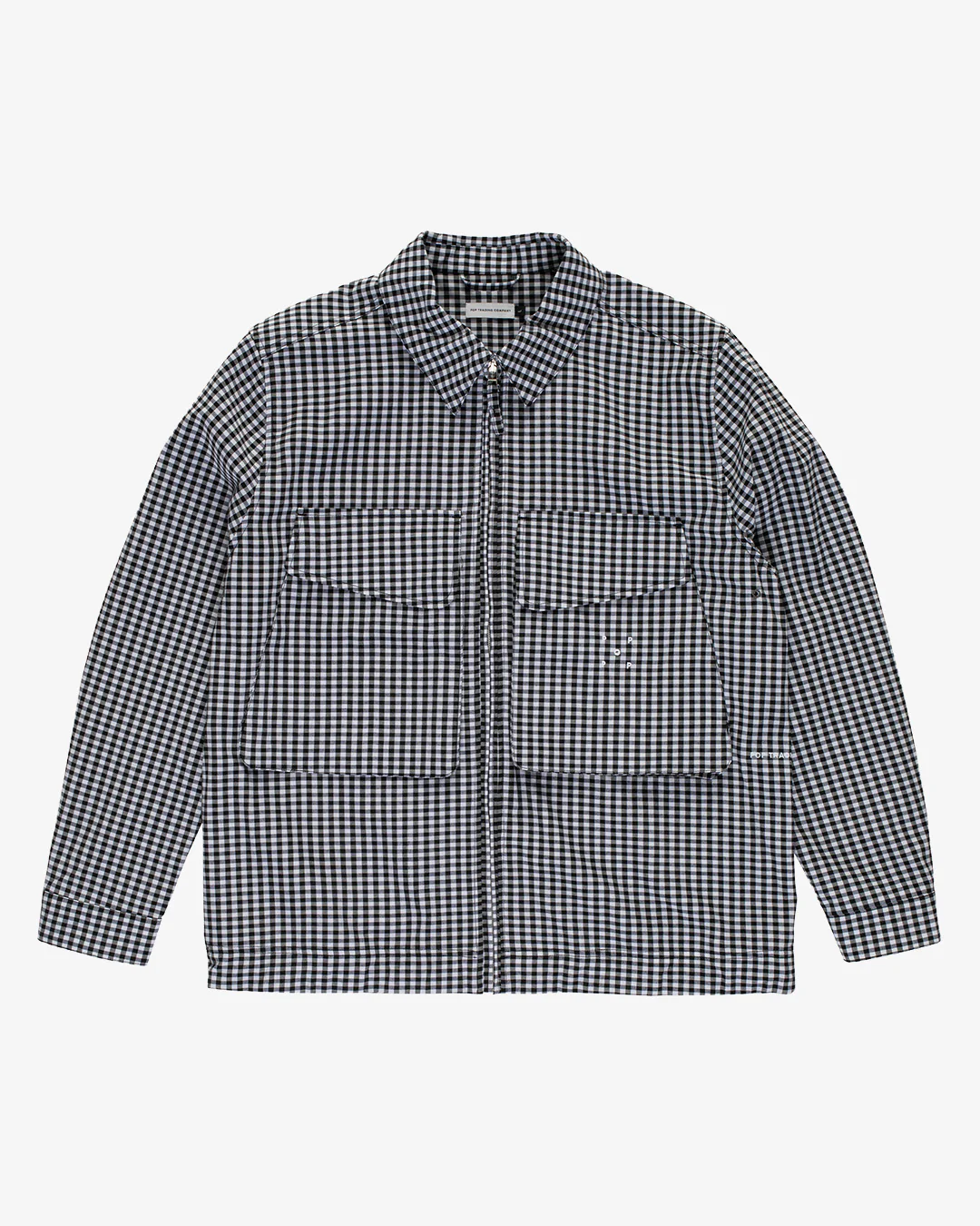 Pop Trading Company Gingham Boxer Overshirt Black/Off White - Image 4