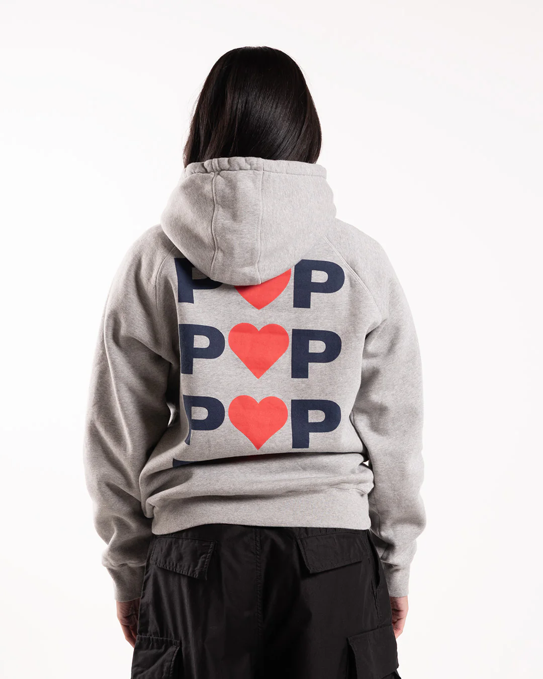 Pop Trading Company Hearts Hooded Sweat Heather Grey - Image 3