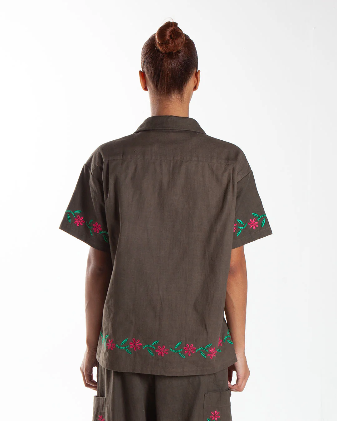 Potato Head Embroidered Short Sleeve Shirt Olive - Image 3