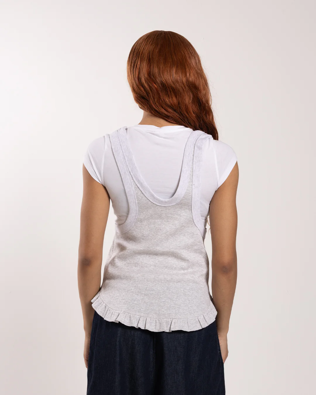 Rhodolirion Ribbed Frill Tank Top Grey - Image 3
