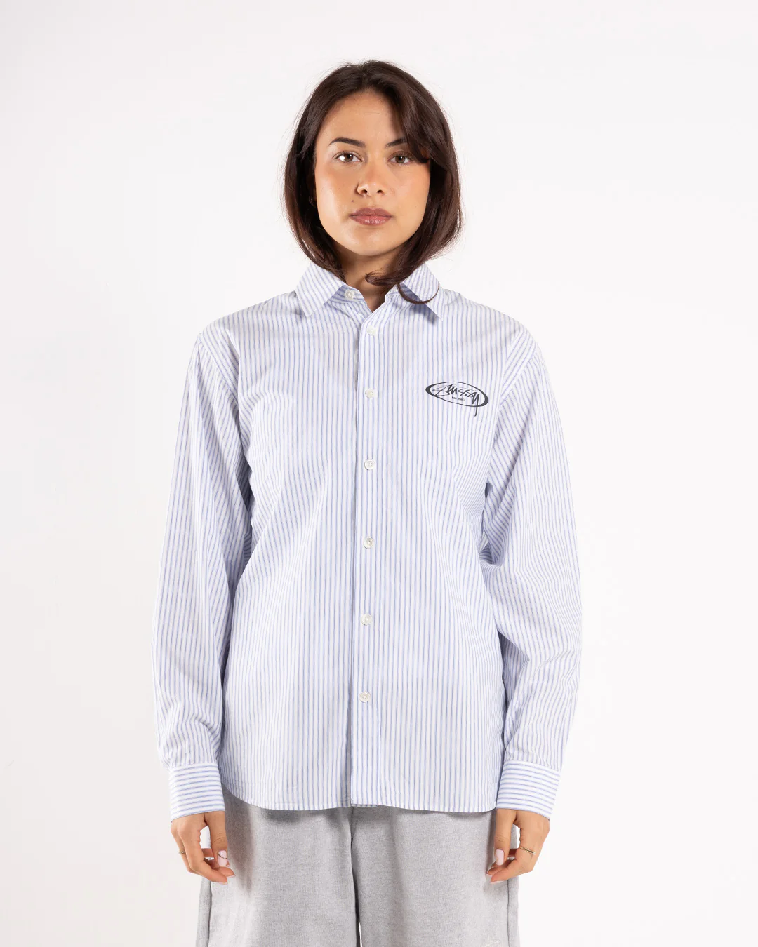Stüssy Standard LS Shirt Logo Blue Stripe