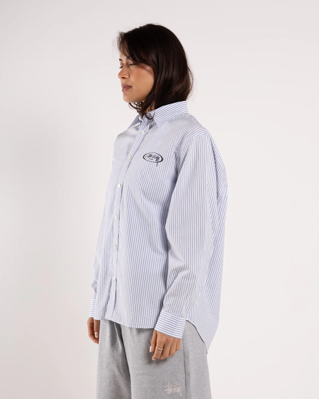 Stüssy Standard LS Shirt Logo Blue Stripe - Image 2