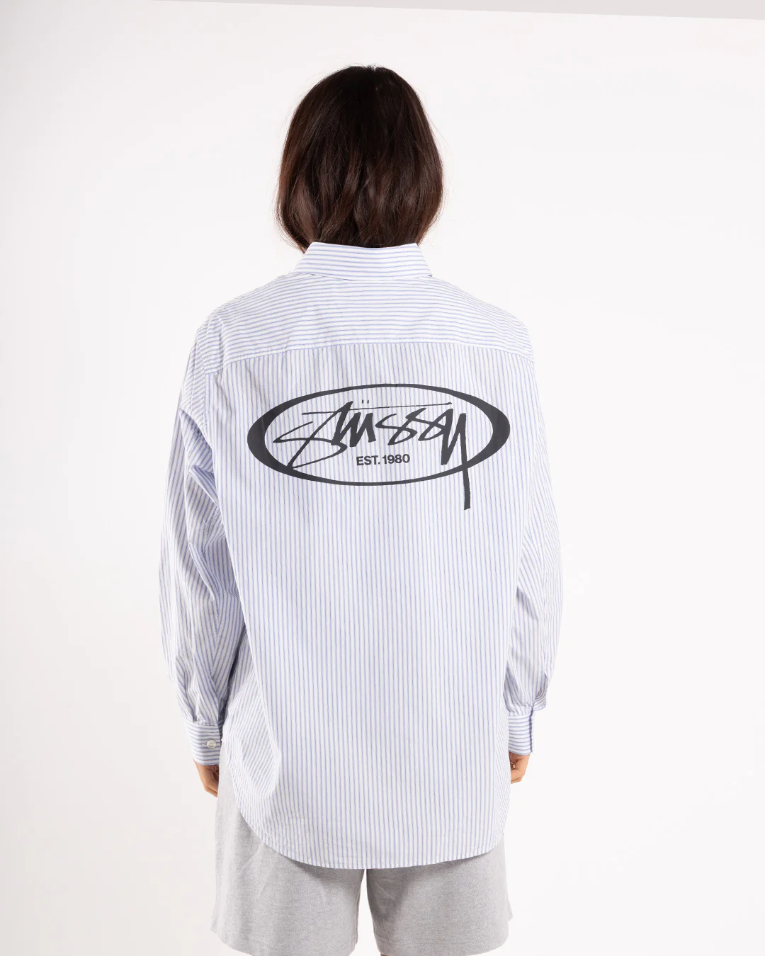 Stüssy Standard LS Shirt Logo Blue Stripe - Image 3