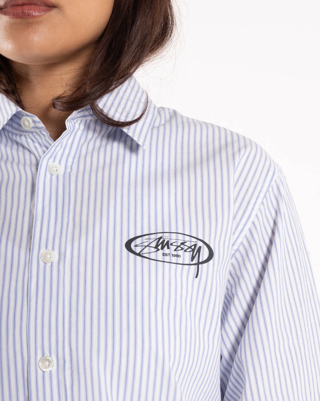 Stüssy Standard LS Shirt Logo Blue Stripe - Image 4