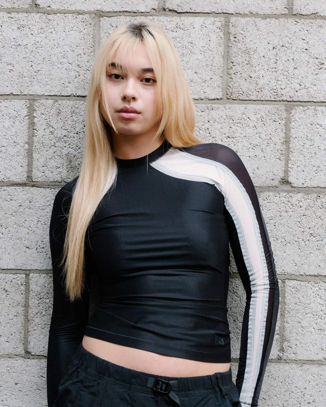 Y-3 Mesh Fitted Longsleeve Black/White - Image 6